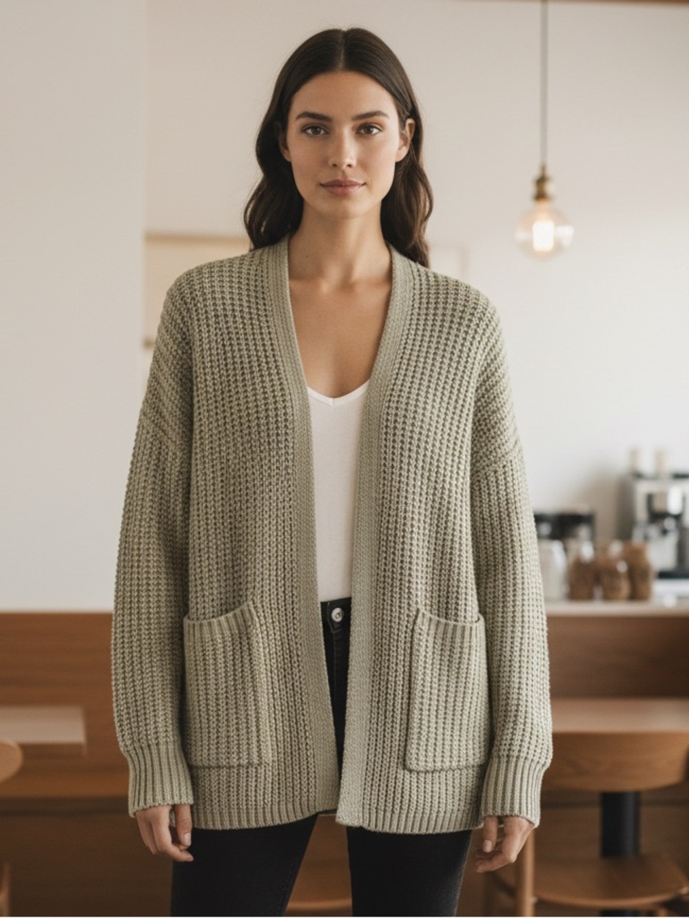 American Eagle Outfitters Open-Front Cardigan - Light Olive